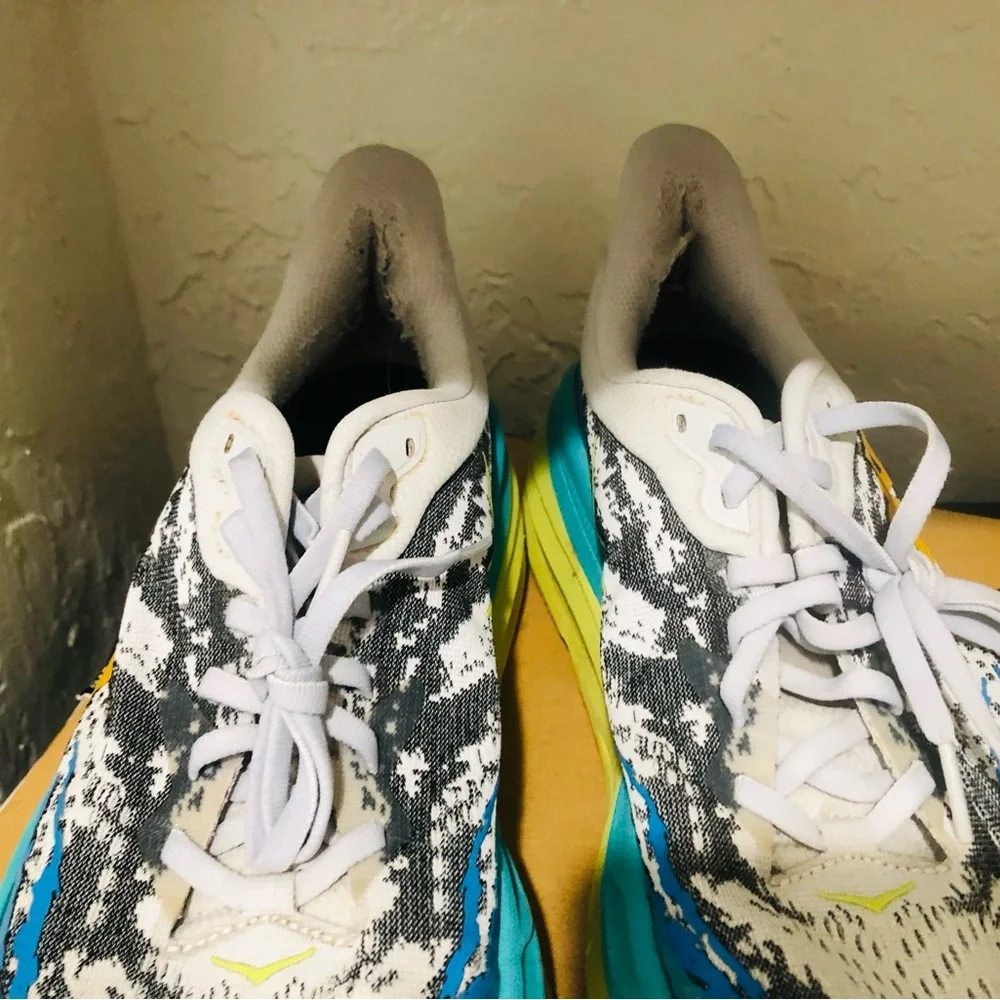 Hoka Clifton-style Running Shoes in Blue, Yellow & White - Picture 3 of 7